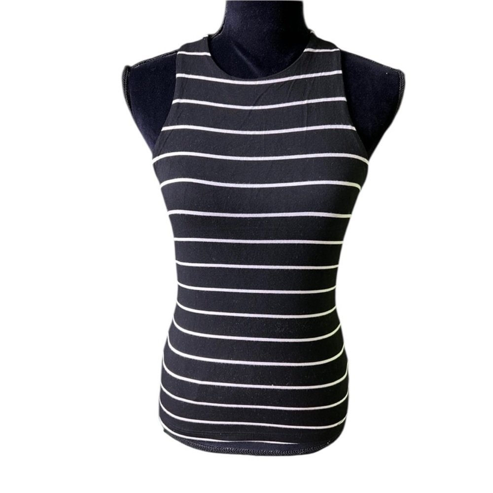 Bohme Womens black and white striped tank top double lined Medium